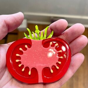 Tomato Shaped Decorative Pin Brooch - Red & Green